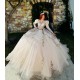 Luxury Long Sleeve Champagne Quinceanera Dresses for Girls High Neck Lace Up Vestidos De 15 Anos